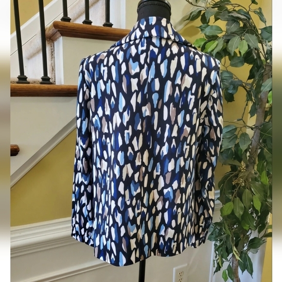Kim Rogers CAREER Blazer JACKET Abstract ARTSY Blues WHITE Brown TAN SIZ3 14 P - Picture 2 of 5